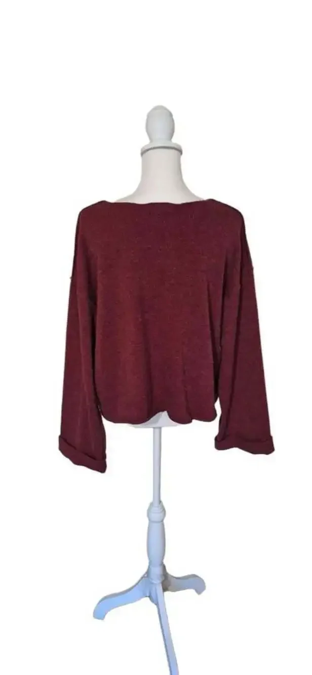 Minimalist Womens Sz. S, Burgundy Knit V Neck,Drop Shoulder, Cuffs, Lagenlook
